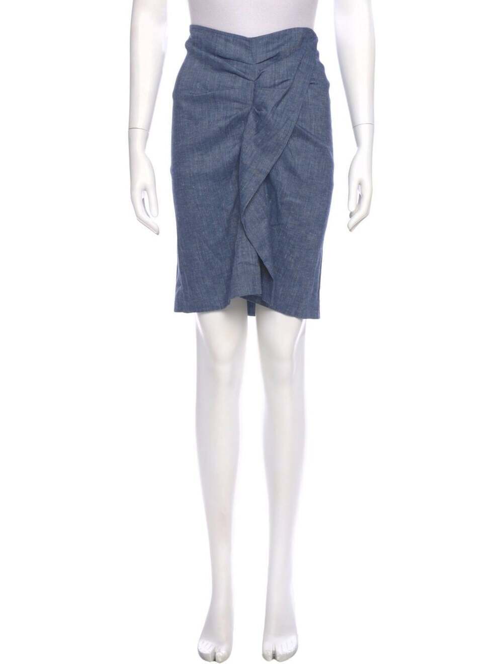 Isabel Marant Etoile Blue Linen-Blend Draped Pencil Skirt